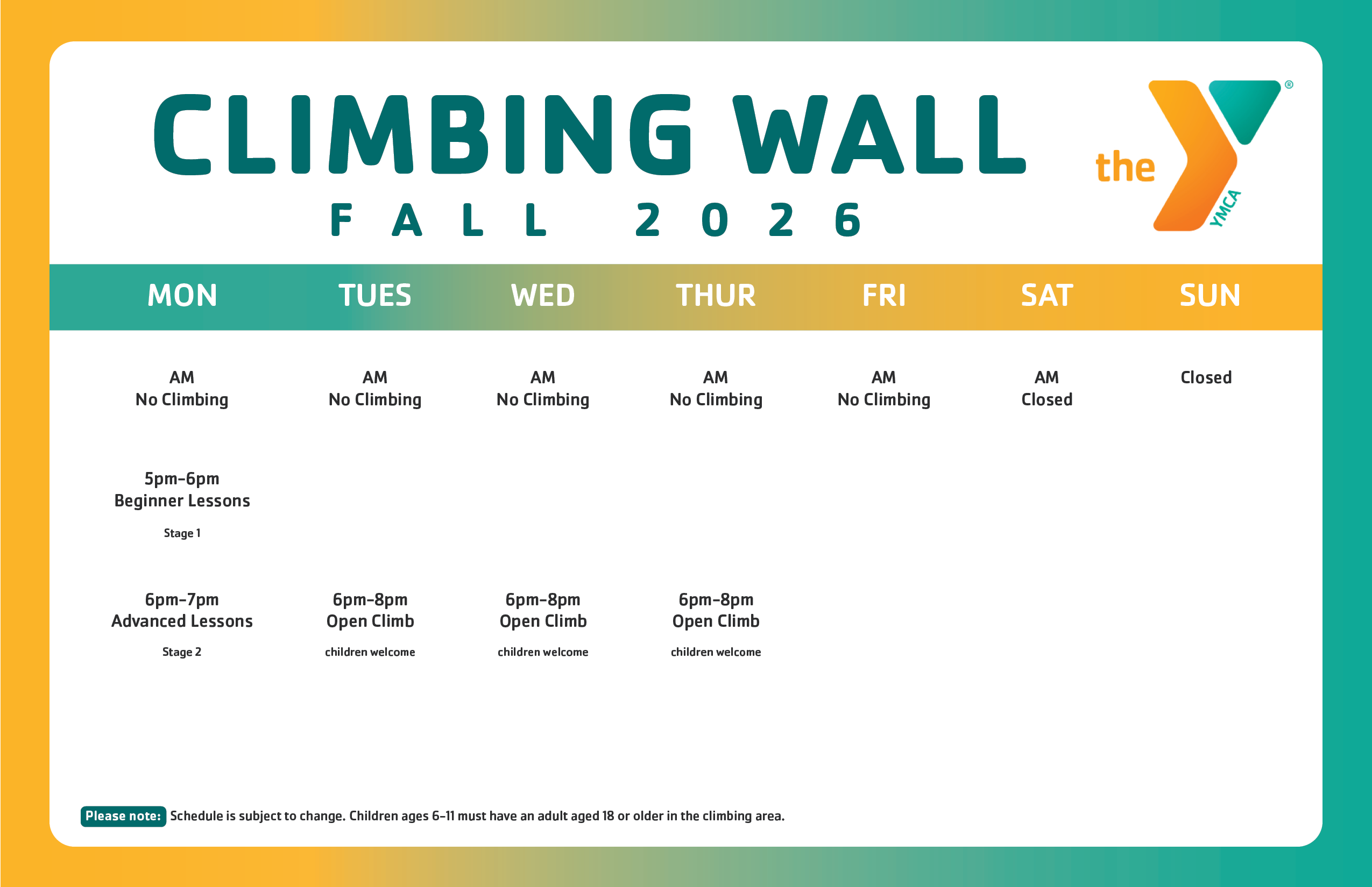 Climbing Wall Schedule Template 