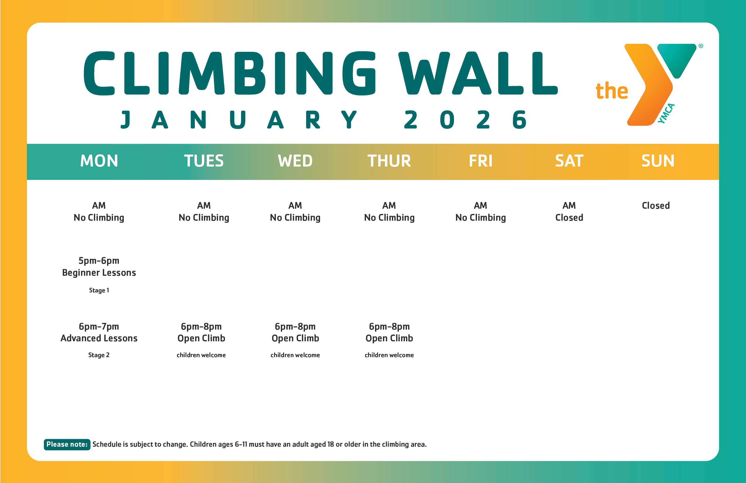 Climbing Wall Schedule Template 